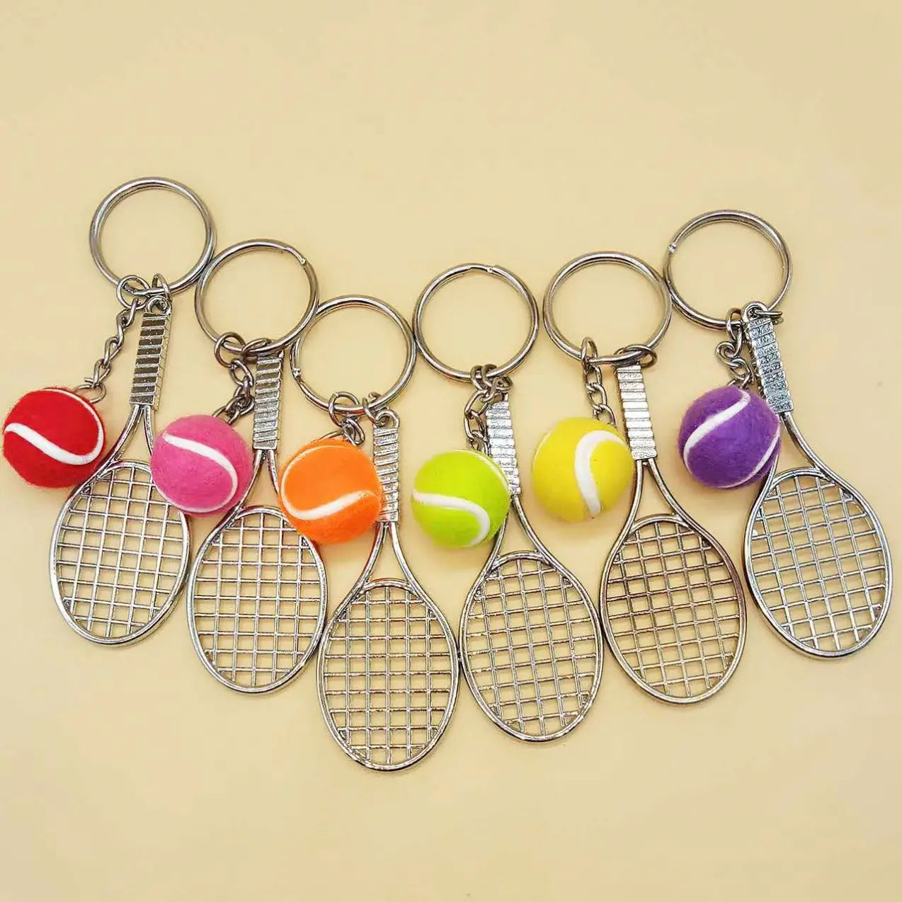 Promotion Mini Tennis Racket Key Chains Key Ring Fashion Alloy Tennis Ball Split Ring Other Keychain for Sport Lovers Team Charm