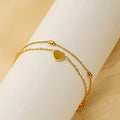 Women Boho Ladies Fashion Stainless Steel 18k Gold Plated Heart Charm Double Layers Chain Anklet Foot Accessories Jewelry