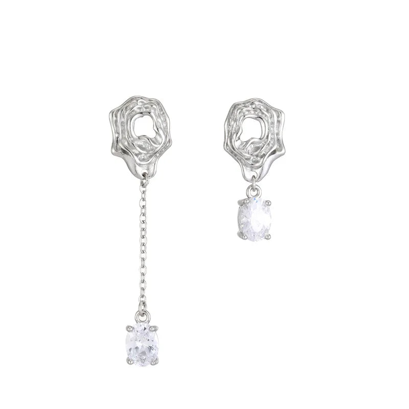 Irregular Pleated Korean Version Sterling Silver Earrings Asymmetric Luxury Small Group Wedding Party Gift Accessories