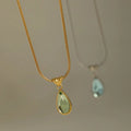 Simple Fashion Snake Chain Tarnish Free Stainless Steel Water Drop Blue Ocean Pendant Necklace