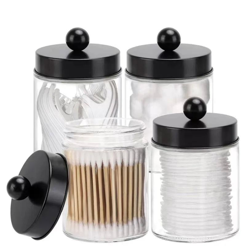 Bathroom Glass Storage Organizer Holder Canister Apothecary Jars for Cotton Swabs Rounds Balls Makeup Sponges