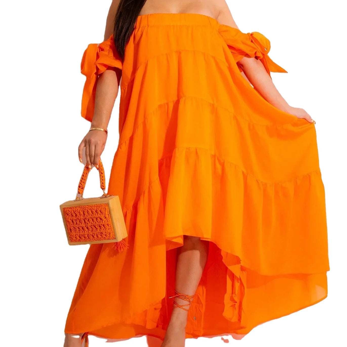 2023 New European and American Women's Sexy One Shoulder Fashion Big Swing Dress