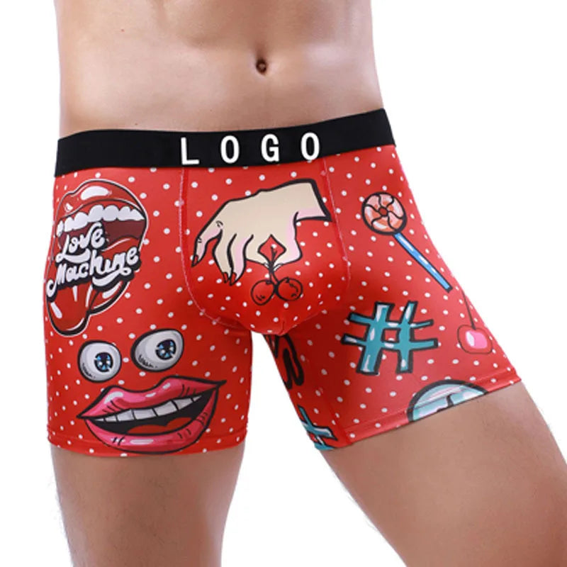 Men's ODM Boxer Shorts Digital Printed Cartoon Pattern Logo on Waist Cross-Border Supply in Stock