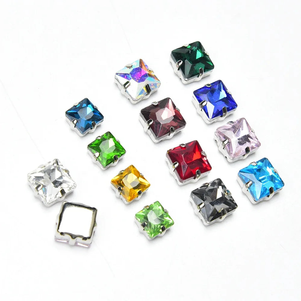 Colored Square Crystal Glass Diamond Claw Strass Hand Sewn Rhinestone DIY Clothing Shoe Bag Accessories
