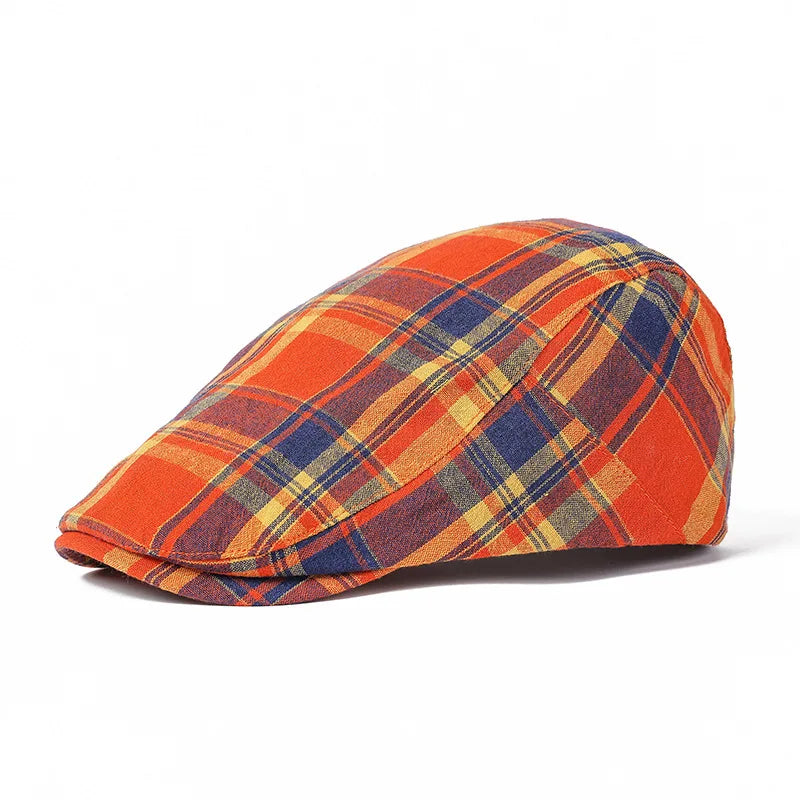 Bestella Men Women's Retro Forward Beret Plaid Duckbill Cap for Summer Thin Wool Outdoor Hat for Casual & Beach Scenes