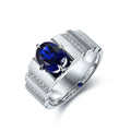 Sterling Silver Sapphire Ring Oval Cut Lab Grown Blue Sapphire Engagement Band Ring for Men