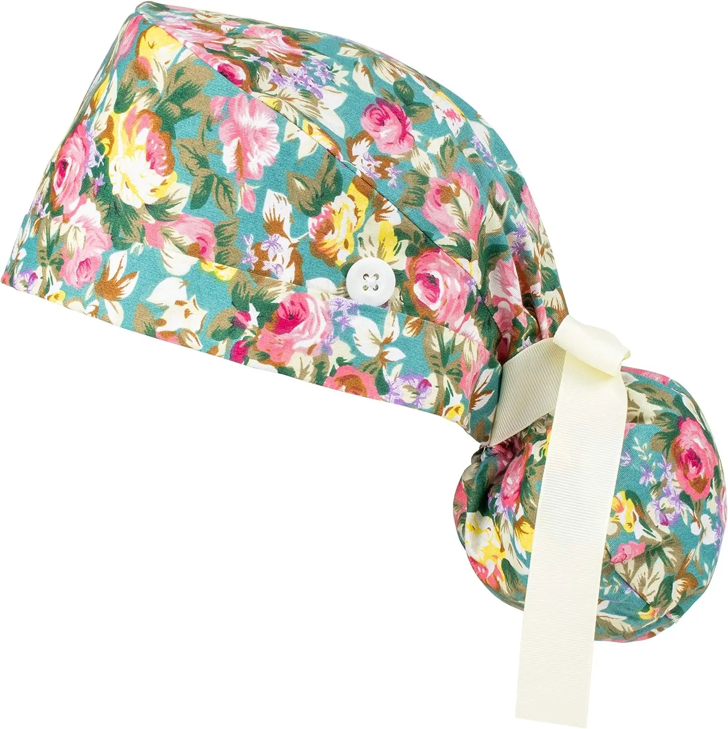 Bouffant Scrub Hats with Buttons Sweatband and Hairband Surgical Bouffant Caps for Women Cute Pink Cats Claw Stripe Pattern