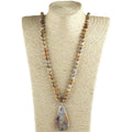 Fashion Women  Bohemian Knotted Tribal Jewelry 8mm Natural Gemstone Crazy Agate Necklace Irregular Drop Stone Pendant Necklace