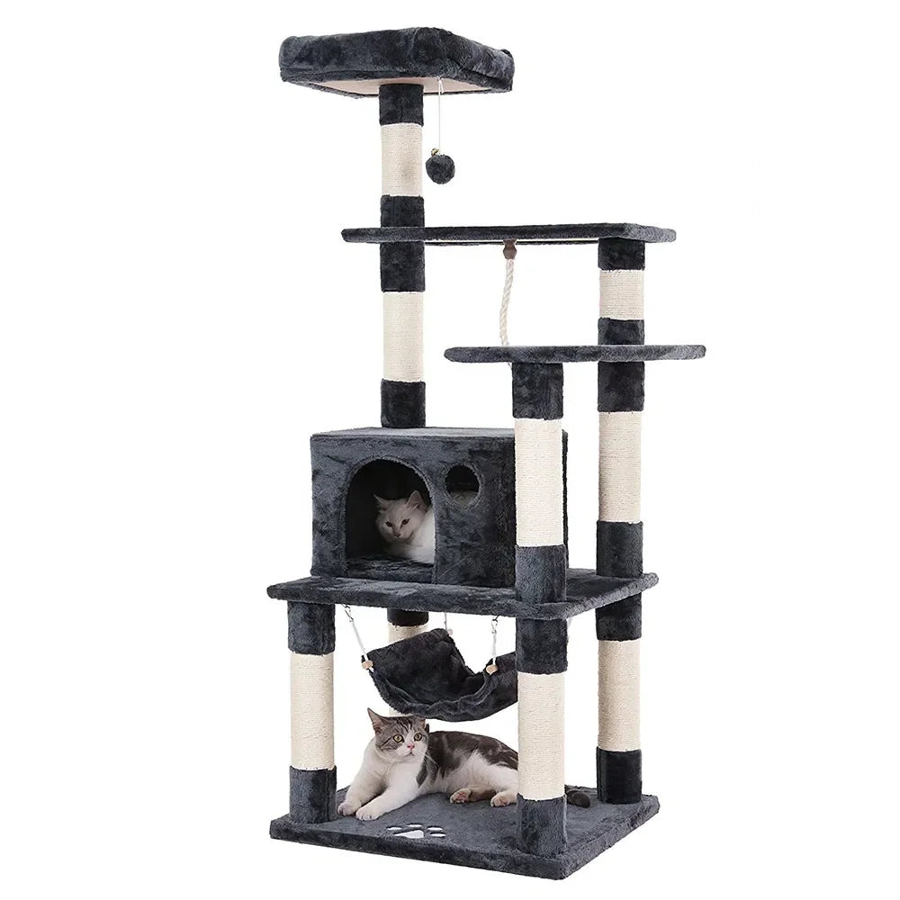 Factory Cat Scratching Post 143 cm High Multi-Tier Cat Tree With 4 Scratching Posts 2 Platforms Hammock Cave