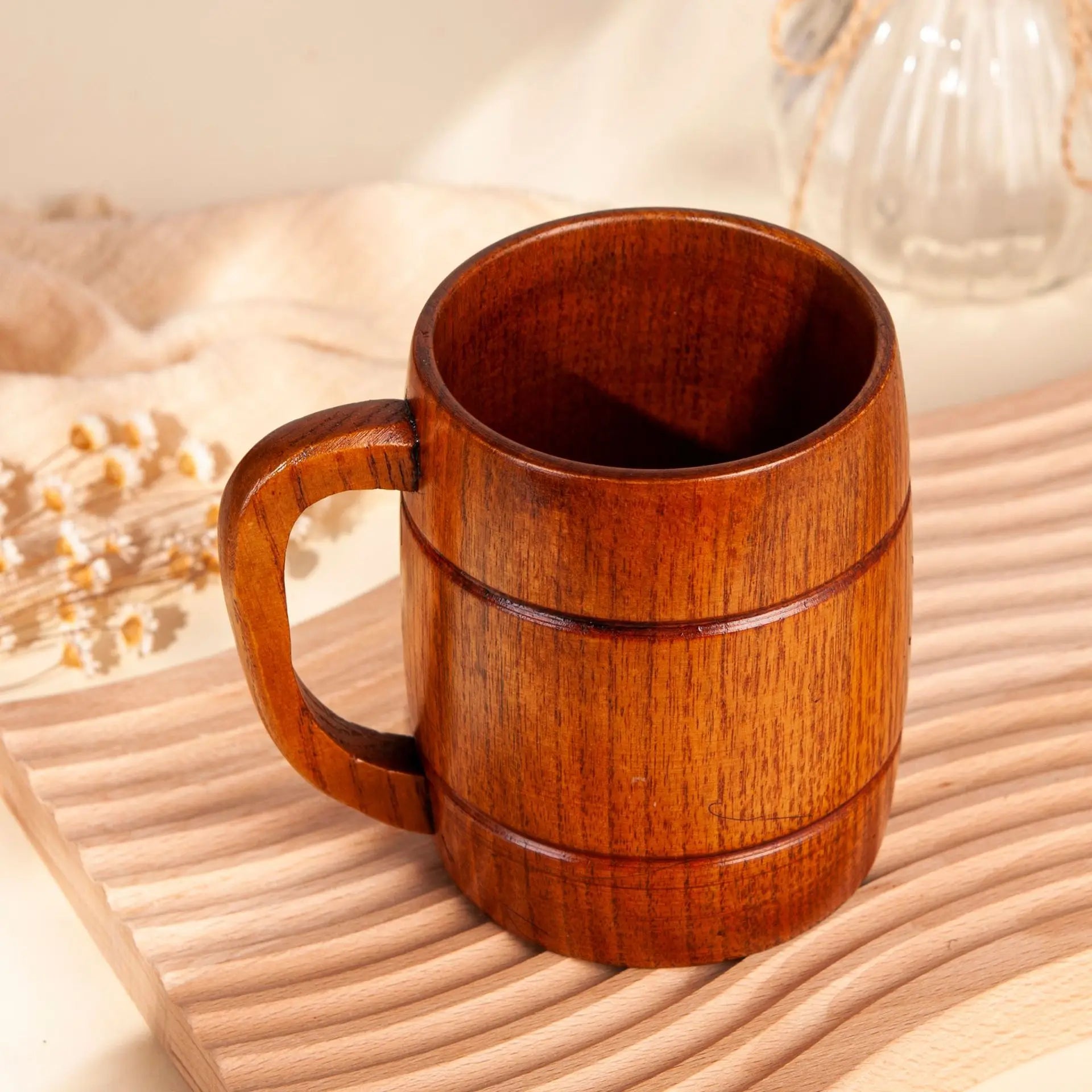 Hot Sale Sour Date Wood Beer Mug with Handle Creative Tea Mug Can Be Printed with Your logo
