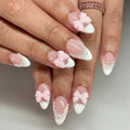 24 Pcs/set Acrylic 4318 Elegant Lavender Nails with Floral  Accents Short Almond French Press on Nails Artificial Fingernails