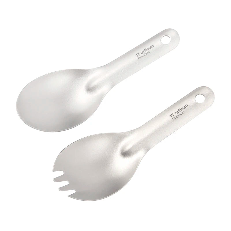 Ultralight Titanium Metal Spork Flatware Dinner Spoon for Camping Picnic Hiking Outdoor Travel Accessories