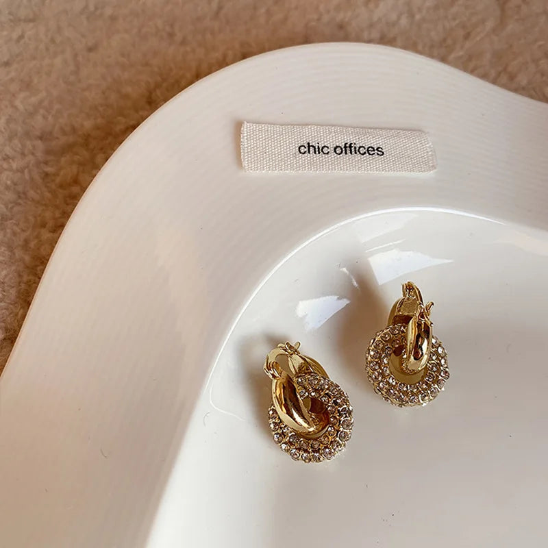 Dreamshow Allergy Free S925 Post 14k Gold Chunky Rhinestone Charm Hoop Earrings