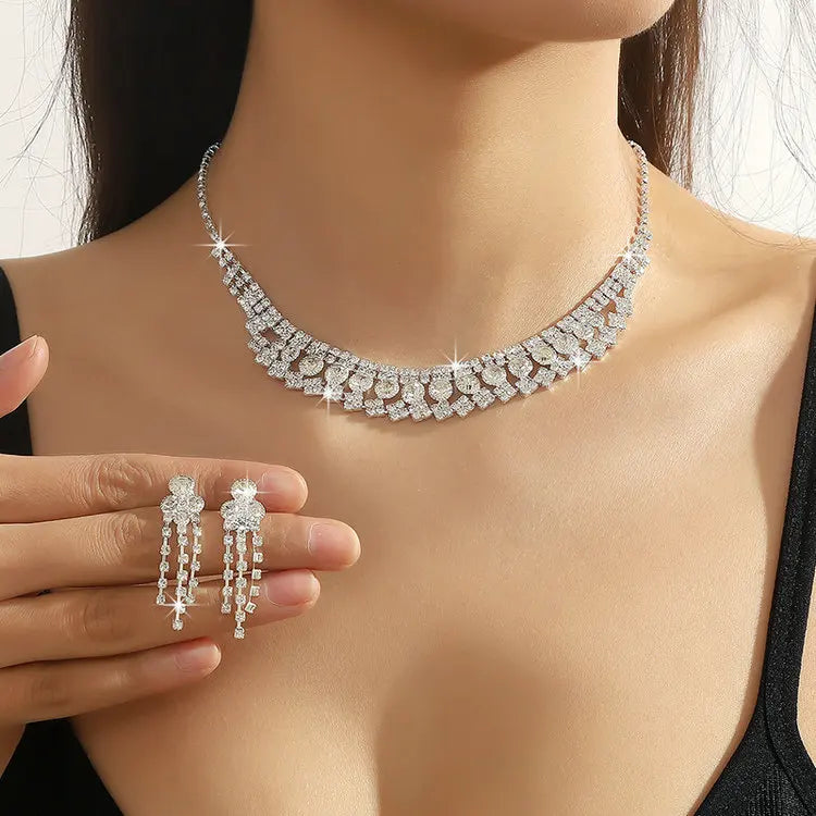 QS Multi-style Crystal Necklace Earrings Wedding Bridal Jewelry Set for Woman Wholesale