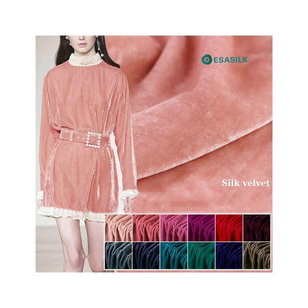 New Design Woven Plain Dyed Silk Velvet Fabric Low MOQ for Dresses Weddings Curtains Sleepwear Skirts Cushions Charmeuse