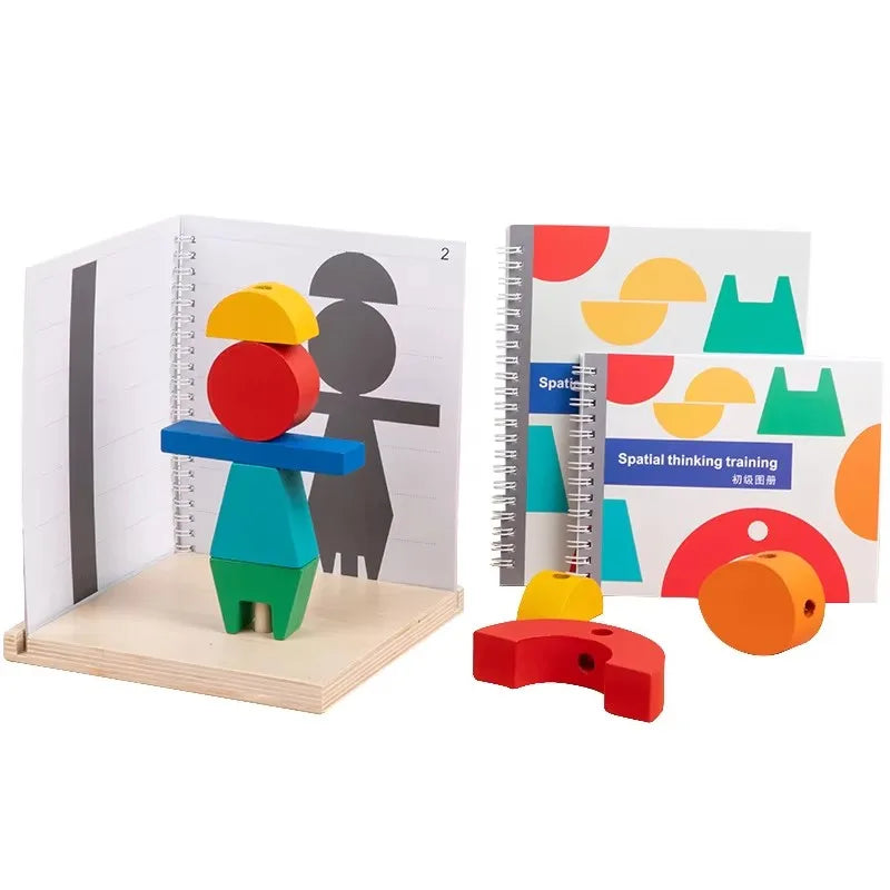 Montessori Children Wooden Building 3D Stereo Projection Space Block Shadow Pairing Game Educational Logic Toys for Kids