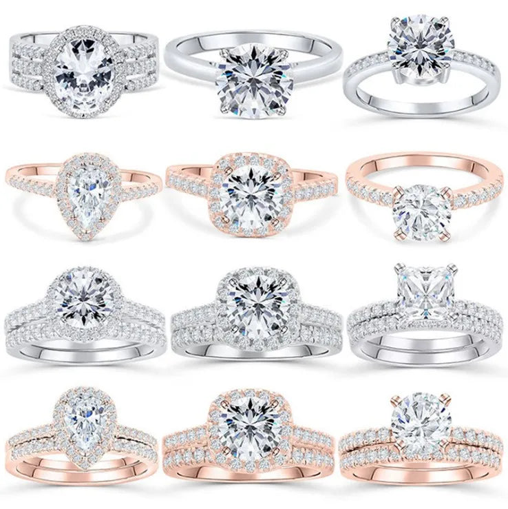 Free Shipping Jewelry Envio Gratis a Usa Espana 925 Sterling Silver Couple  Zircon Engagement Wedding Band Ring