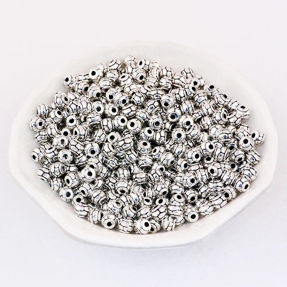 Silver 6*5mm Zinc Alloy Ball Hole Beads 100 Pcs/Bag for Necklace Jewelry DIY Accessories Jewelry Findings & Components