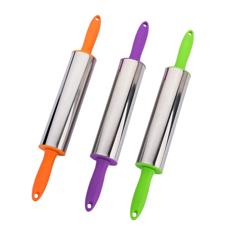 Non-Stick Cake Decorating Rolling Pins Plastic Handle Stainless Steel Roller Rolling Pin