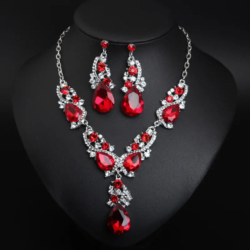 Wholesale Rhinestone Drop Earring Necklace Choker Indian Jewelry Crystal Bridal Sets