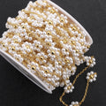 18k Gold Pearl Flower Chain Handmade Pearl Chain Color Preserving High-gloss Stainless Steel Bead Chain Necklace Accessories