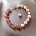 Ins Simple Gold Plated Pink Crystal Beads Bracelet 18K Gold White Baroque Pearl Beaded Bracelet for Women Teen
