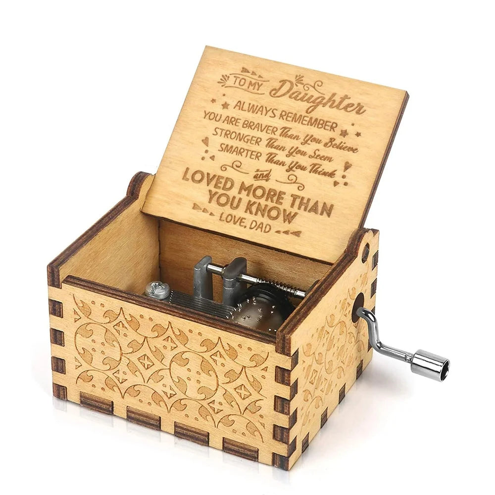 Factory Wholesale Classic Wood Music Box Hand Crank Engraved Musical Box Retro Music Box Antique Vintage Gift for Daughter
