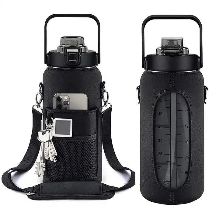 Fitness 64oz Gym Half Gallon 2l Plastic Water Bottle Time Maker Sports Motivational Water Bottle With Storage Sleeve