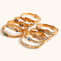 Dingran Bohemian Zircon Stainless Steel Bangle 18K Gold Plated Evil Eye Bangle for Women