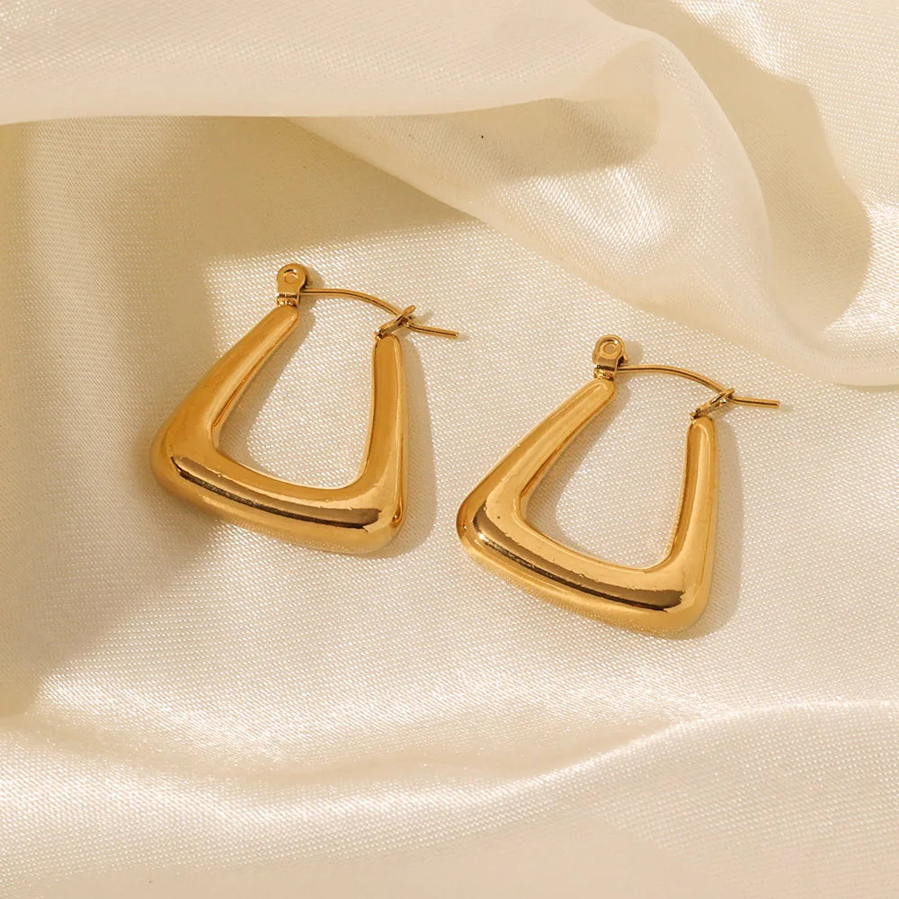 Waterproof Large Chunky Stainless Steel Hoop Earrings Non Tarnish 18K Pvd Gold Plated Mini Triangle Hoop Earrings for Women