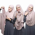 Arabic Soild Color Elasticity Shawl Muslim Women Double Loop Jersey Instant Hijab Scarf