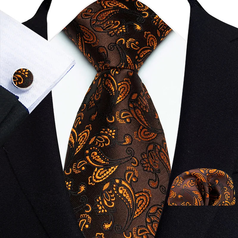 Men's 100% Polyester Jacquard Tie Set Paisley Floral Wedding Necktie Pocket Square Cufflinks Business Style Logo 3pcs Suits Male
