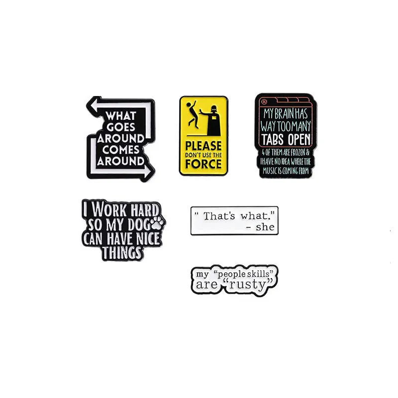 6 Style English Alloy Lapel Pin Inspirational Set Brooch White Letters Funny Funny Geometric Accessories Metal Badge Collection