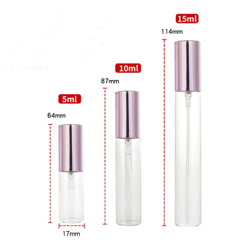 Free Samples Empty Refill clear Glass Slim Bottles Round 5ml 10ml 15ml Perfume Bottle Spray Silver Cap