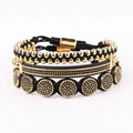 New Design Luxury Black CZ Pave Charm Stainless Steel Bead Men Jewelry Braided Macrame Custom Bracelet Set