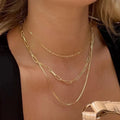 2024 INS Layers Chain Necklace Jewelry 316 Stainless Steel Chain Retro 18K Gold-plated Paper Clip Box Chain 3 Necklace for Women