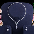 Korean 2 Pcs Cubic Zirconia Teardrop Bridesmaid Tennis Choker Necklace Set Bridal Stud Earrings Minimalist Wedding Jewelry Sets