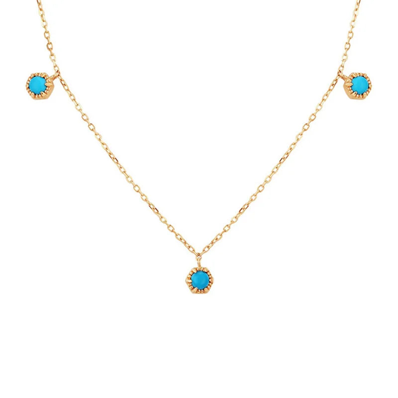 Simple Design 18k Gold Plated 925 Sterling Silver Turquoise Mini Bezel Necklace Jewelry