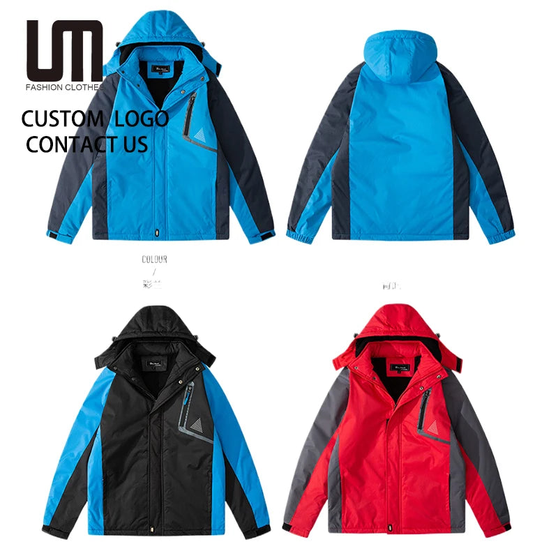 2025 Winter Men's Windproof Thick Hooded Jacket Plus Size Hiking Coat with Pockets Outdoor Sports Warm Parka Wholesale