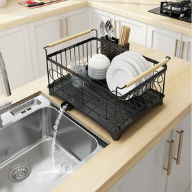 Classic Black Kitchen 201 Stainless Steel Detachable Multifunction Dish Rack with Food Storage for Living Room