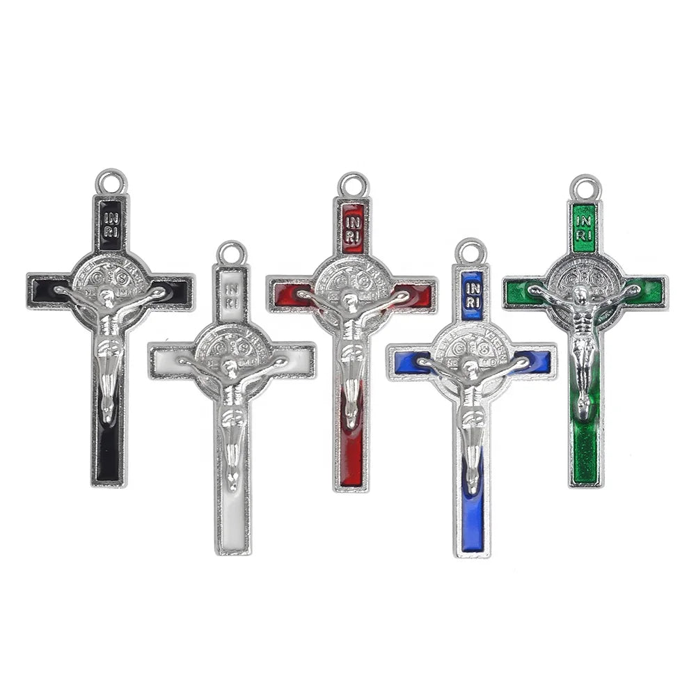 Small Size 39x21mm Catholic St Benedict Crucifix Rosary Making Black White Red Blue Cross Pendant