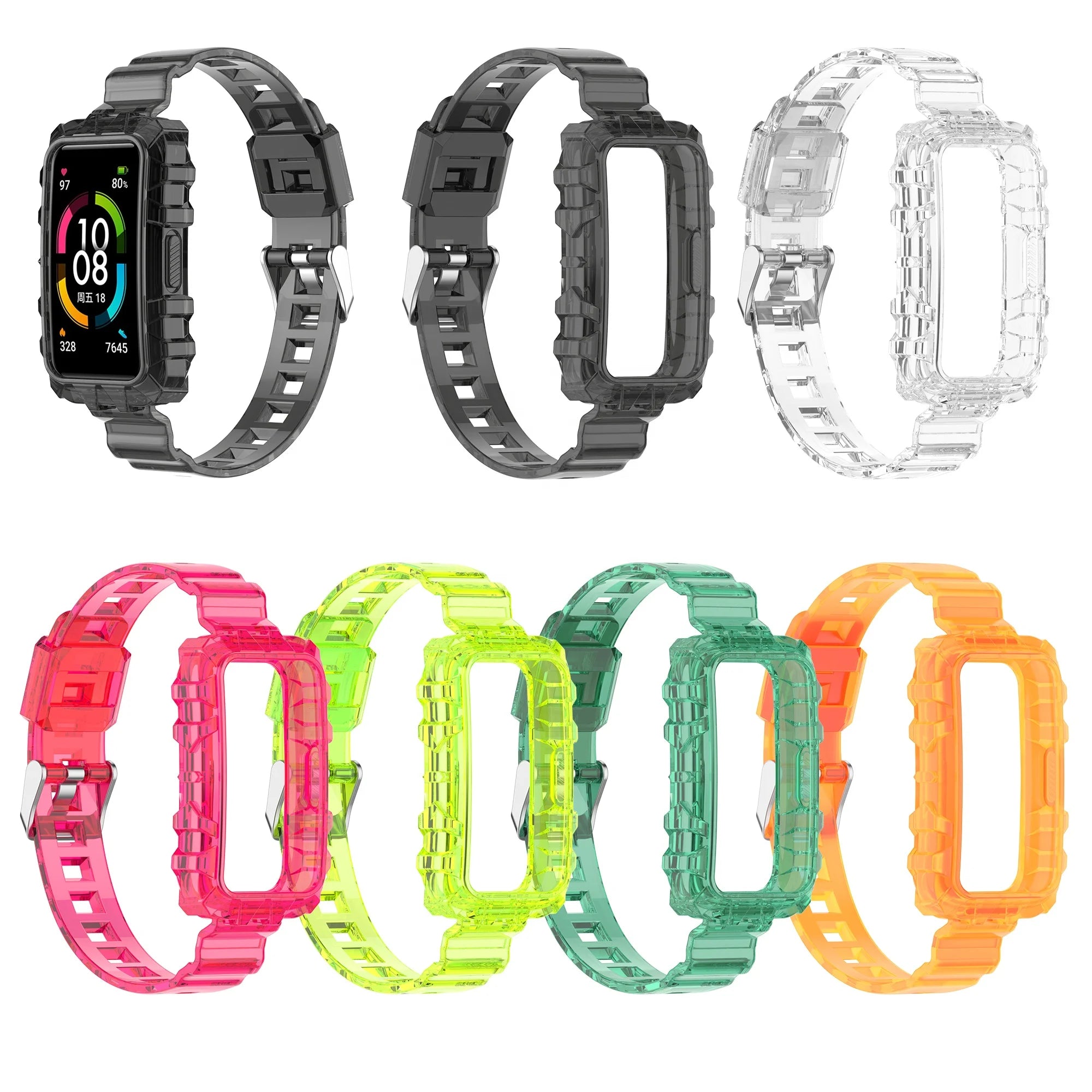 For Huawei Band 6/7/8/9/10 Smart Watchband Wristband Strap TPU Rubber Buckle Waterproof Adjustable Sport Bracelet
