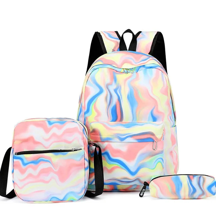 Women's Large Capacity Colorful Shoulder Bag Zipper Closure Fashionable Set Including School Backpacks for Girls Made Polyester