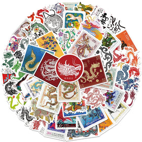 2024 New 50PCS Cool Chinese Zodiac Stamp Collection Vintage Postage Dragon Sticker