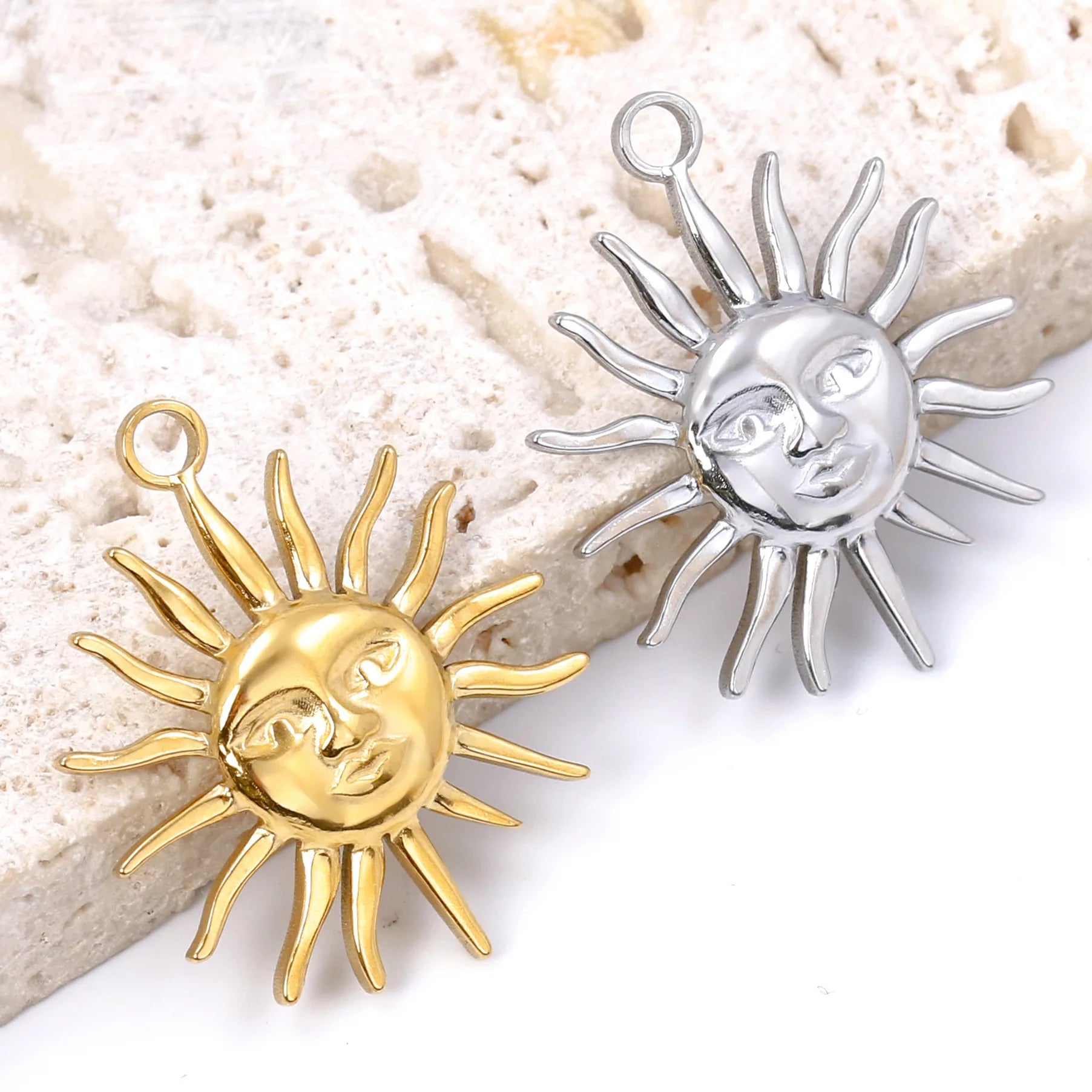 Stainless Steel Trendy 3D Sun Face Pendant Men Women Pendant 18k Gold Fashion Pendants for Jewelry Making (SZ094)