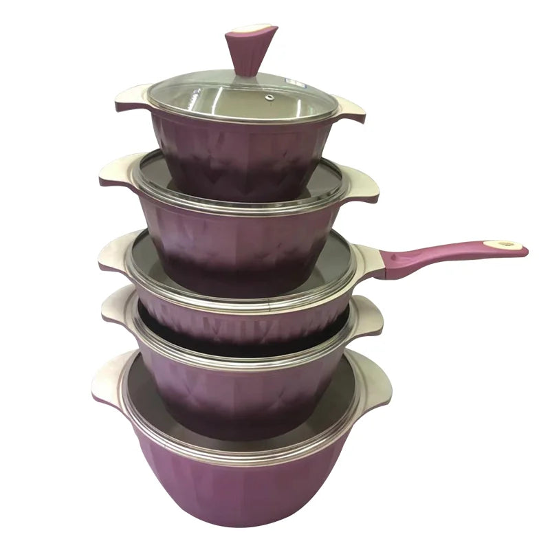 10PCS Kitchen Aluminium Cookware Non Stick Die Cast Aluminum Non-stick Casserole Cooking Pots and Frying Pan Set