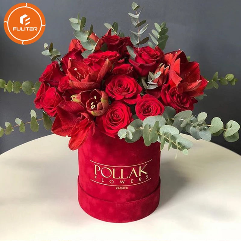 Hot Custom Stamping Logo Luxury Preserved Rose Flower Boxes Packaging Suede With Valentine's Gift Velvet Flower Packaging Box