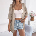 Elegant Women's Summer Short-Sleeved Lightweight Bohemian Cardigan Beautiful Thin Knitted Breathable Open Stitch Hole Outerwear