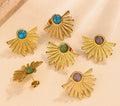 Wholesale Trendy Fashion Woman Girl Summer Cool Gold Silver Fan Earrings Stone