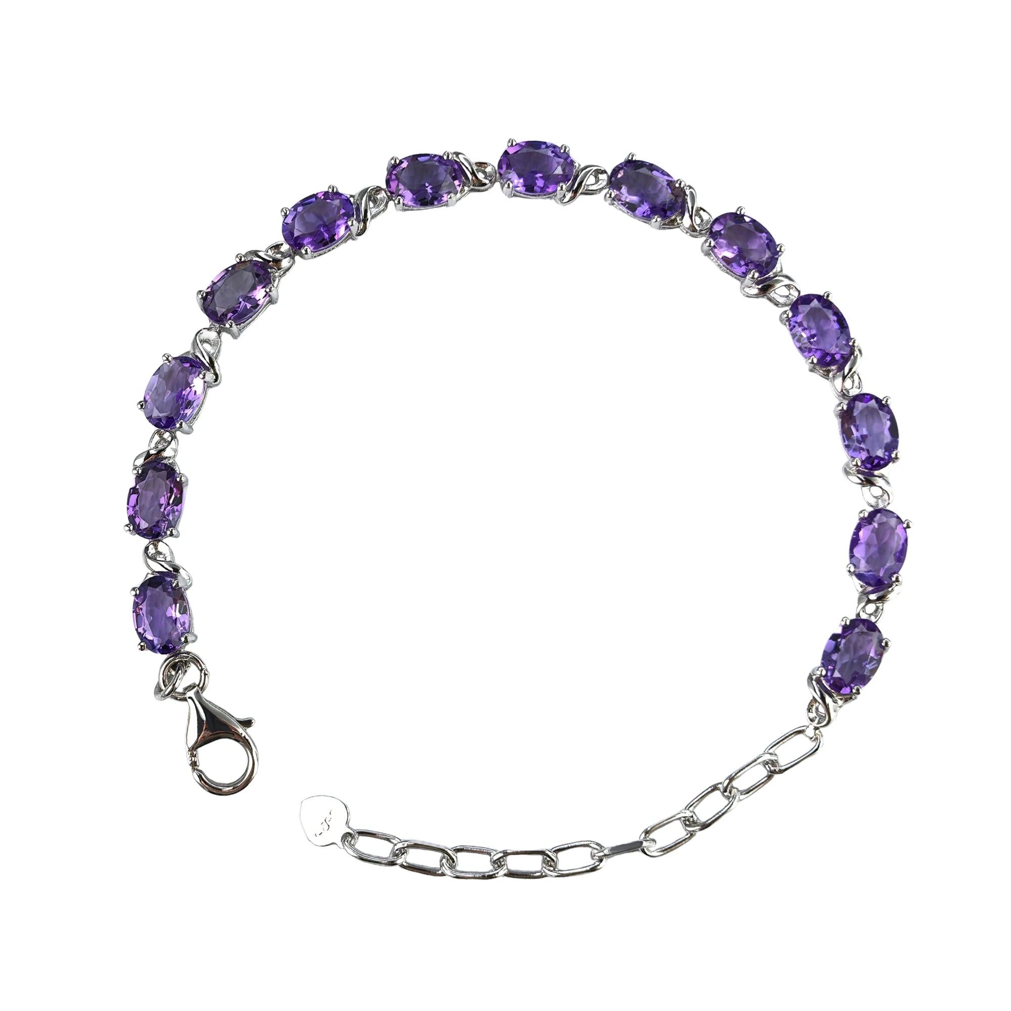 Charming Rhodium Plated Silver 925 Jewelry Natural Amethyst Bracelet for Women Birthday Gift Daily Wear